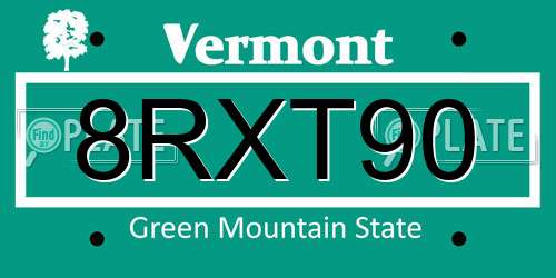 8RXT90 Vermont License Plate
