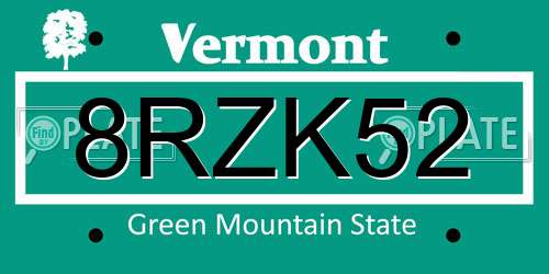 8RZK52 Vermont License Plate