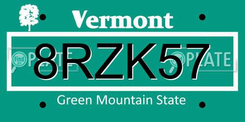 8RZK57 Vermont License Plate