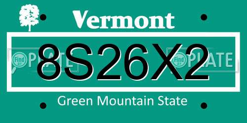 8S26X2 Vermont License Plate