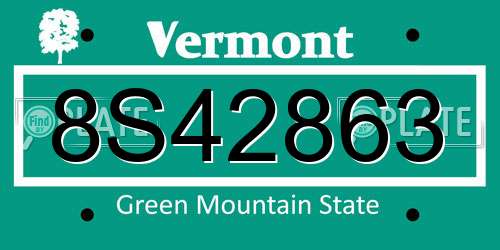 8S42863 Vermont License Plate