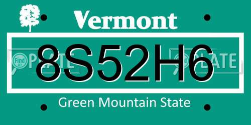 8S52H6 Vermont License Plate