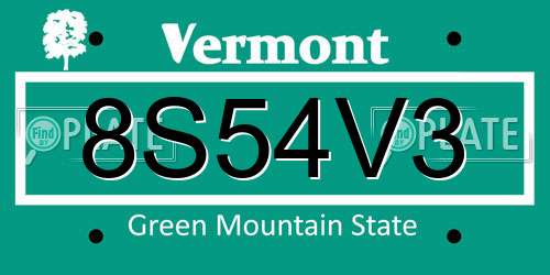 8S54V3 Vermont License Plate