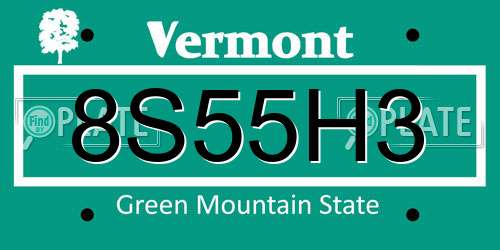 8S55H3 Vermont License Plate