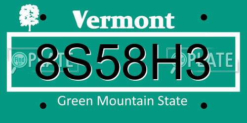 8S58H3 Vermont License Plate