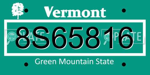 8S65816 Vermont License Plate