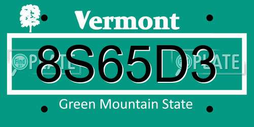 8S65D3 Vermont License Plate