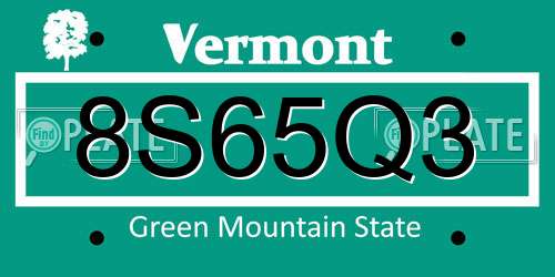 8S65Q3 Vermont License Plate