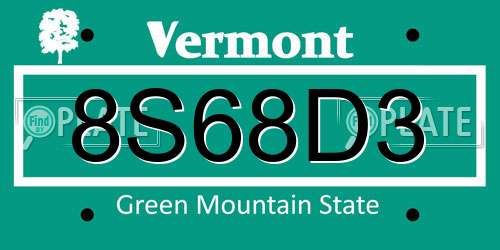 8S68D3 Vermont License Plate