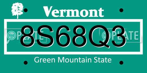 8S68Q3 Vermont License Plate