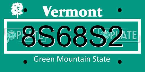 8S68S2 Vermont License Plate