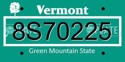 8S70225 Vermont License Plate