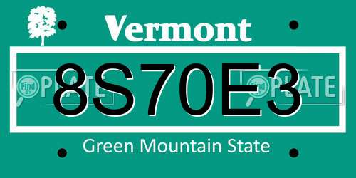 8S70E3 Vermont License Plate