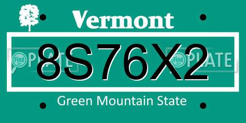 8S76X2 Vermont License Plate