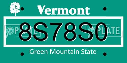 8S78S0 Vermont License Plate