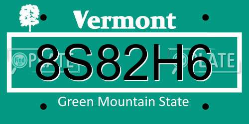 8S82H6 Vermont License Plate