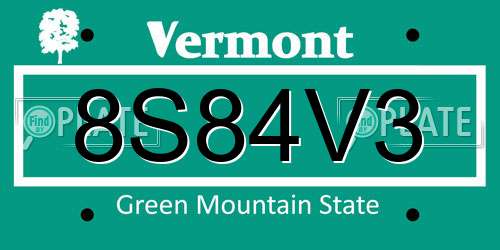 8S84V3 Vermont License Plate