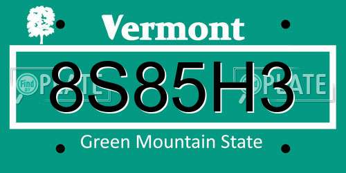 8S85H3 Vermont License Plate