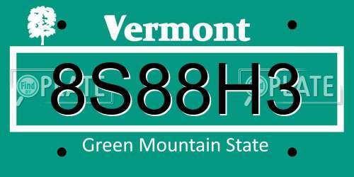 8S88H3 Vermont License Plate