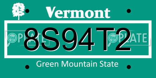 8S94T2 Vermont License Plate