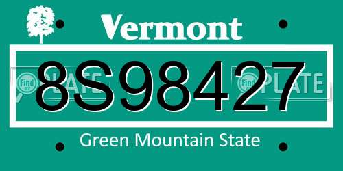 8S98427 Vermont License Plate