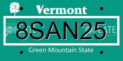 8SAN25 Vermont License Plate