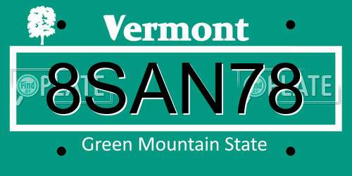 8SAN78 Vermont License Plate