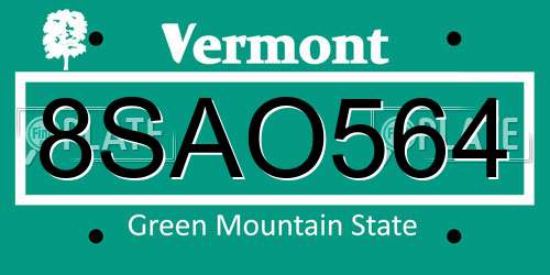 8SAO564 Vermont License Plate