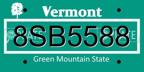 8SB5588 Vermont License Plate
