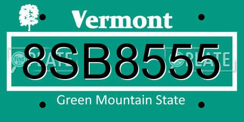 8SB8555 Vermont License Plate