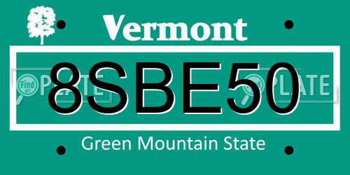 8SBE50 Vermont License Plate
