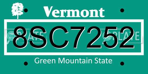 8SC7252 Vermont License Plate