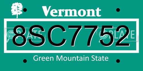8SC7752 Vermont License Plate