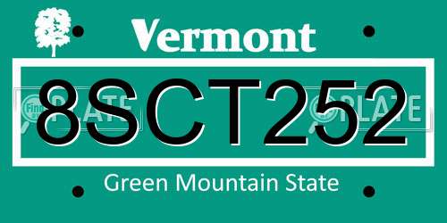 8SCT252 Vermont License Plate