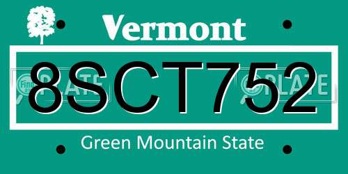 8SCT752 Vermont License Plate