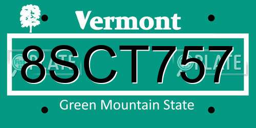 8SCT757 Vermont License Plate