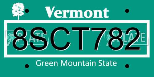 8SCT782 Vermont License Plate