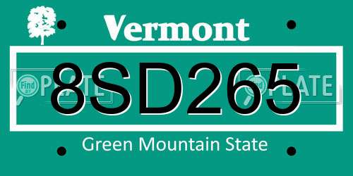 8SD265 Vermont License Plate