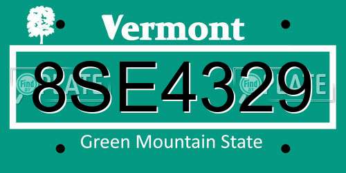 8SE4329 Vermont License Plate