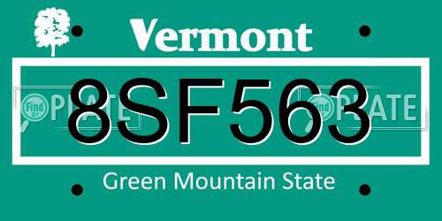 8SF563 Vermont License Plate