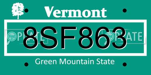 8SF863 Vermont License Plate