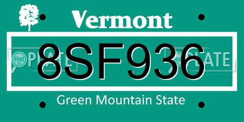 8SF936 Vermont License Plate