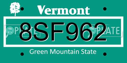 8SF962 Vermont License Plate