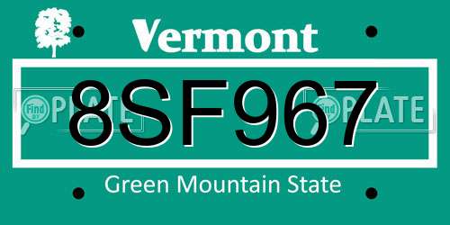 8SF967 Vermont License Plate