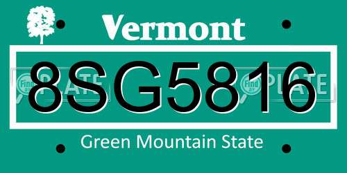 8SG5816 Vermont License Plate