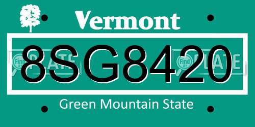 8SG8420 Vermont License Plate