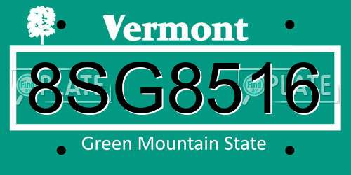 8SG8516 Vermont License Plate