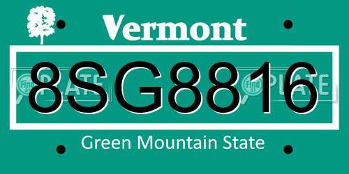 8SG8816 Vermont License Plate