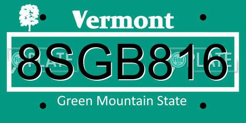 8SGB816 Vermont License Plate