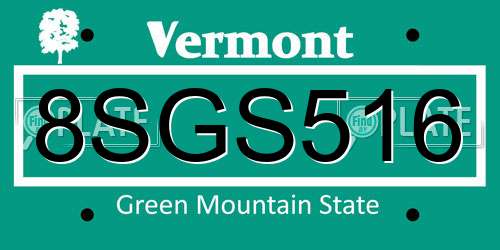 8SGS516 Vermont License Plate